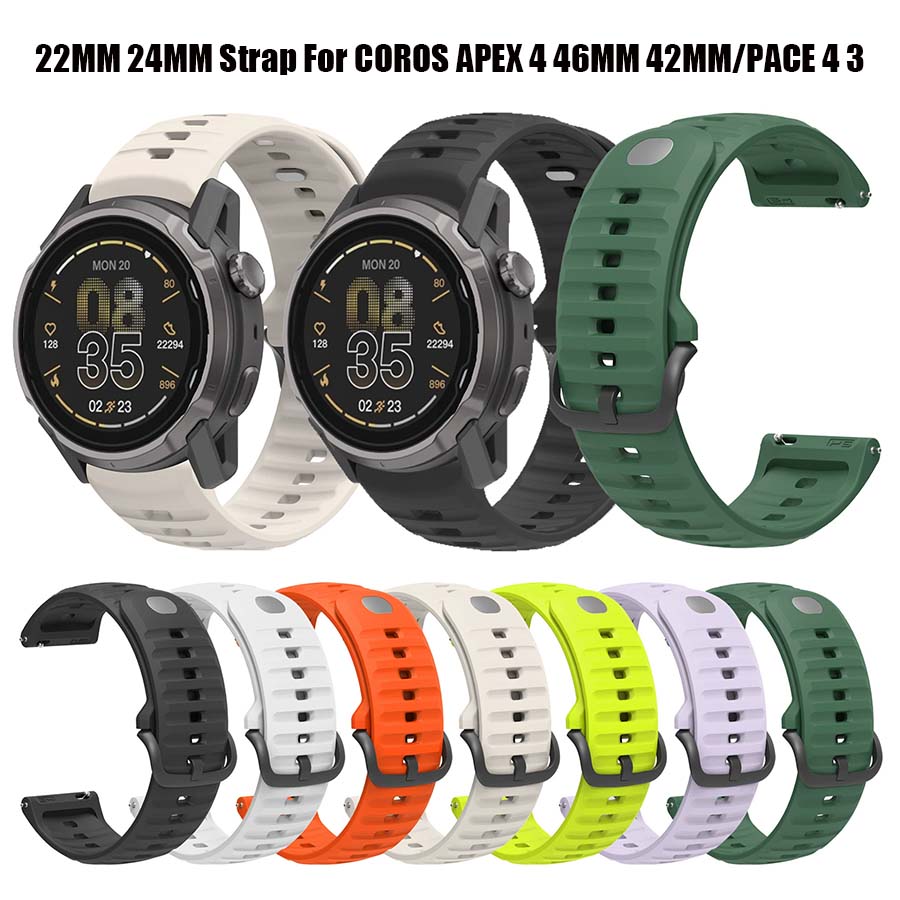 Silicone Watch Band 22Mm - COROS APEX 4 46mm 42mm用シリコン製交換用リストバンド、COROS Pace