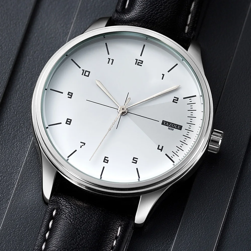 Leather Watch Band Men - トップブランドYAZOLEクォーツ腕時計、メンズファッションカジュアルレザーバンド、シンプルなビジネス男性用腕時計、モントルオム